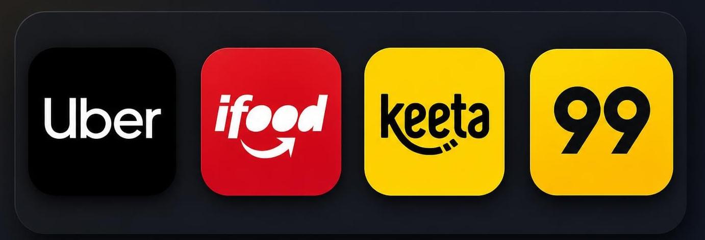 Apps de entrega parceiros: Uber, iFood, Keeta e 99